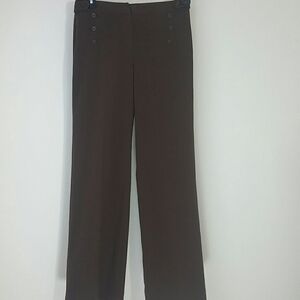 Pants Dark Brown Straight Leg Button Detail Stretch Pockets Classic Dressy